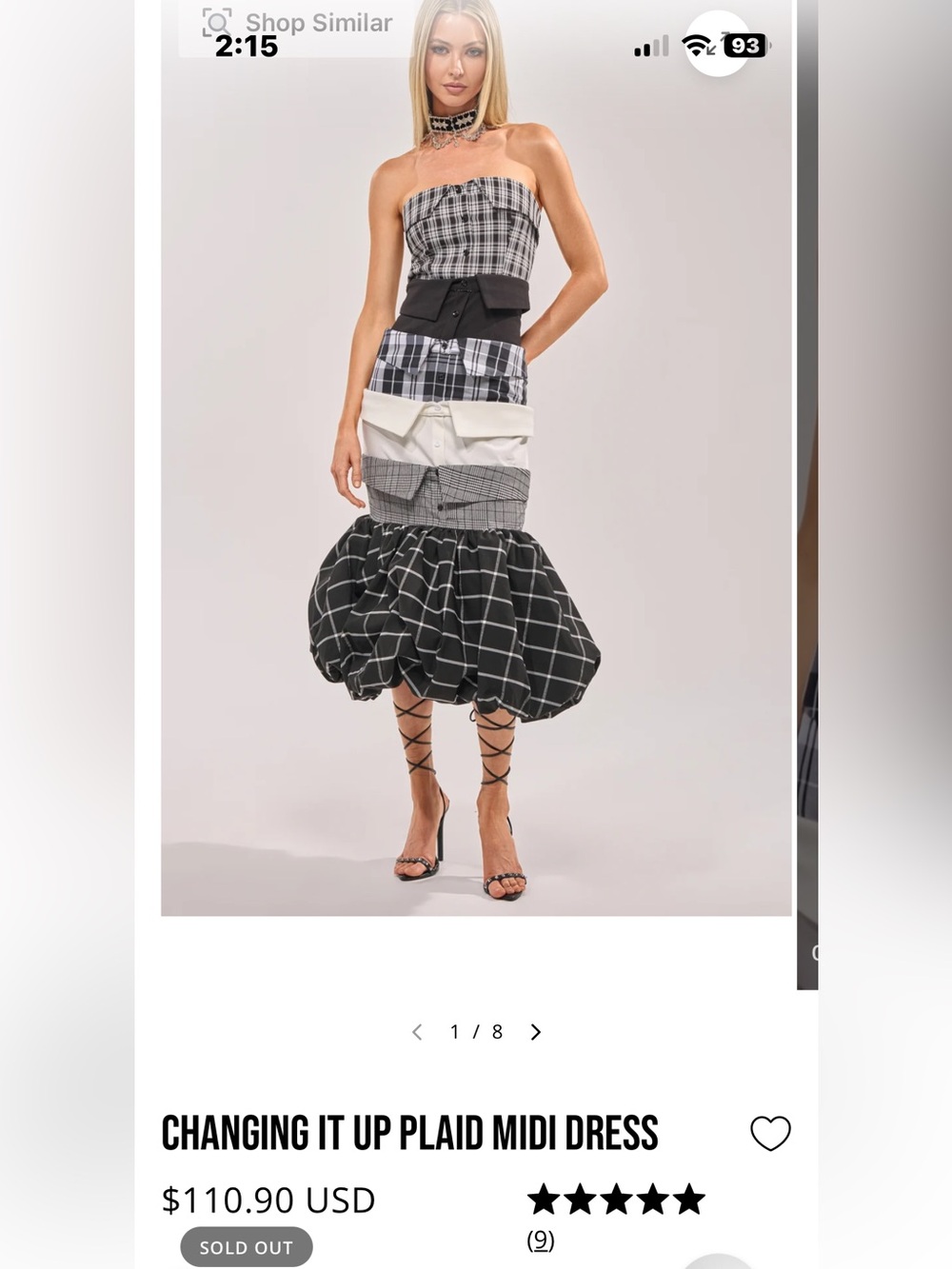 Plaid Bubble Midi Dress - Black & White
